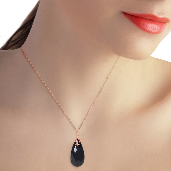 14K. SOLID GOLD NECKLACE WITH BRIOLETTE BLACK ONYX - Picture 2 of 5